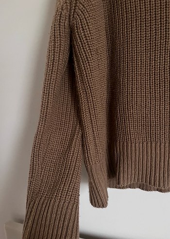 Kahverengi Yarım Fermuarlı Örgü Kadın Kazak - Görsel 2