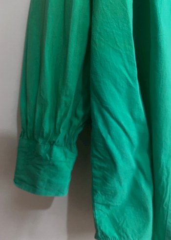 Yeşil Uzun Kollu Salaş Keten Gömlek - Görsel 3