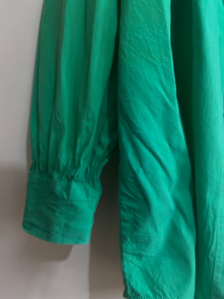 Yeşil Uzun Kollu Salaş Keten Gömlek - Görsel 3