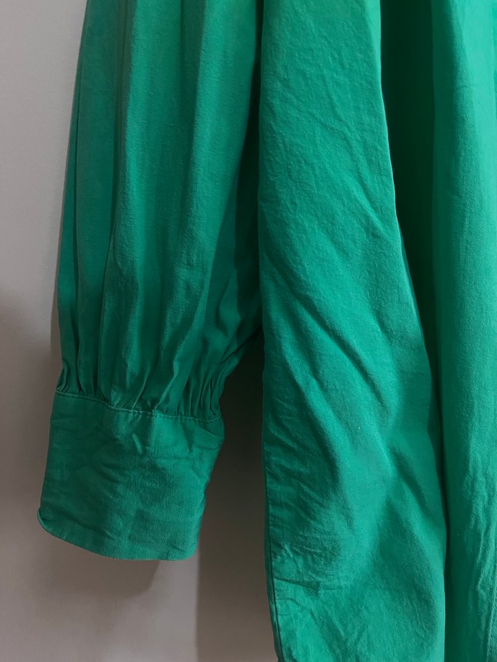 Yeşil Uzun Kollu Salaş Keten Gömlek - Görsel 4