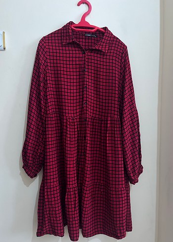 Kırmızı Kareli Düğmeli Uzun Kollu Kadın Gömlek - Görsel 4