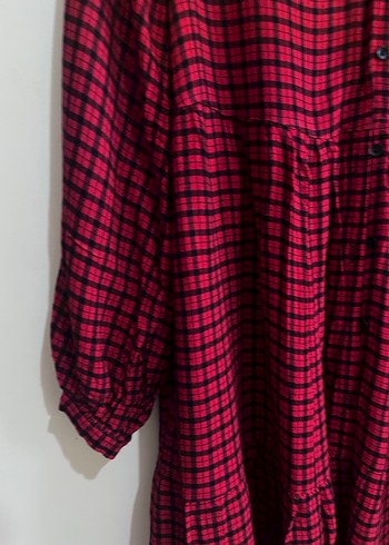 Kırmızı Kareli Düğmeli Uzun Kollu Kadın Gömlek - Görsel 2