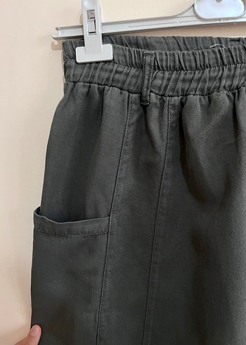 Kadın haki Midi Keten Etek - Görsel 2