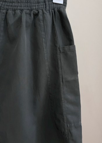 Kadın haki Midi Keten Etek - Görsel 3