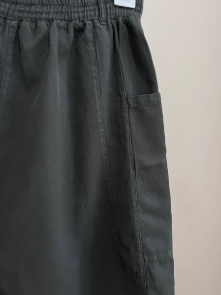 Kadın haki Midi Keten Etek - Görsel 3