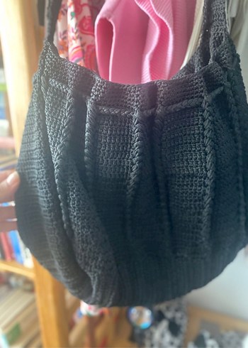 Boncuklu Siyah Örgü Kadın Çanta - Görsel 3