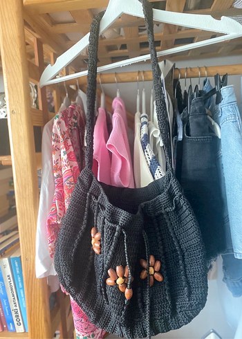 Boncuklu Siyah Örgü Kadın Çanta - Görsel 5