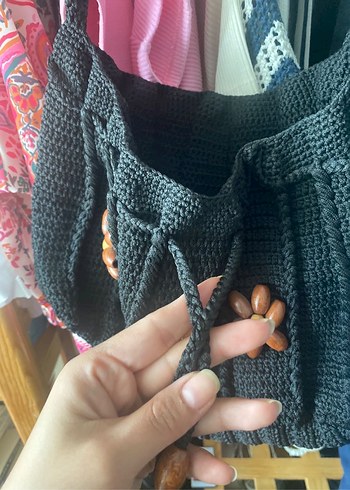 Boncuklu Siyah Örgü Kadın Çanta - Görsel 4