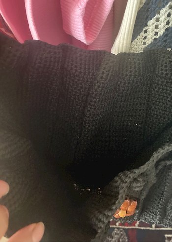 Boncuklu Siyah Örgü Kadın Çanta - Görsel 2