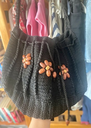 Boncuklu Siyah Örgü Kadın Çanta - Görsel 6