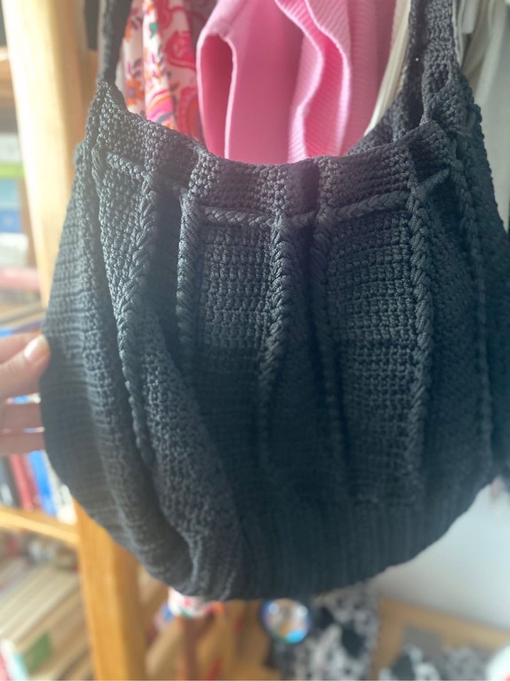 Boncuklu Siyah Örgü Kadın Çanta - Görsel 3