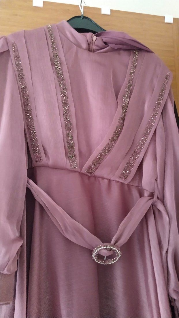 Pembe Drapeli Uzun Abiye Elbise - Görsel 2