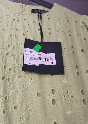 Yeşil Nakışlı Uzun Bohem Elbise - Görsel 3