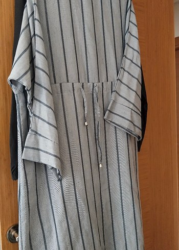 Bohem Gri Çizgili Bornoz - Görsel 2