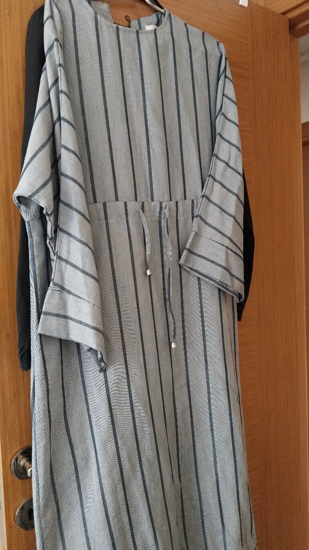 Bohem Gri Çizgili Bornoz - Görsel 2