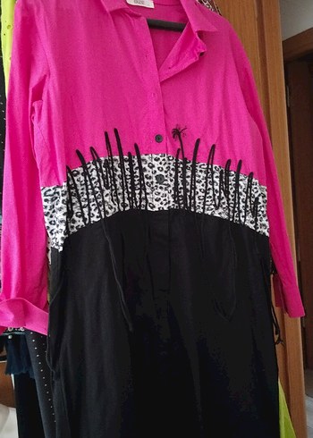 Uzun Kollu, Düğmeli Pembe Desenli Hamile Tunik - Görsel 2