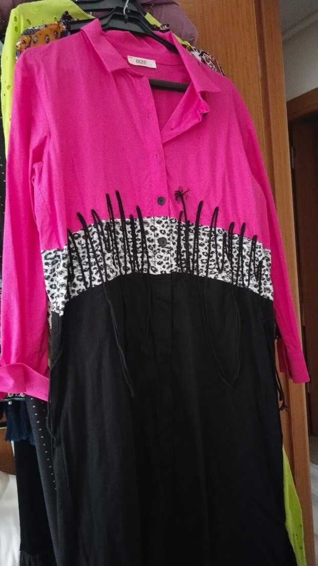 Uzun Kollu, Düğmeli Pembe Desenli Hamile Tunik - Görsel 2