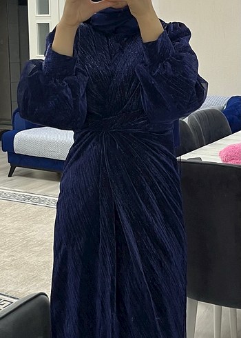 Beden lacivert Renk Parlak Lacivert Kadın Kuşaklı Elbise