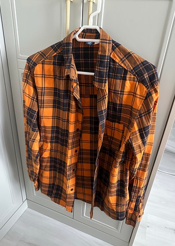 H&M Turuncu Siyah Ekose Uzun Kollu Gomlek