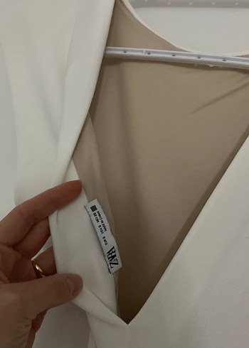 Beyaz Midi Drapeli Zara S beden elbise - Görsel 4