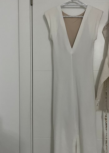 Beyaz Midi Drapeli Zara S beden elbise - Görsel 3