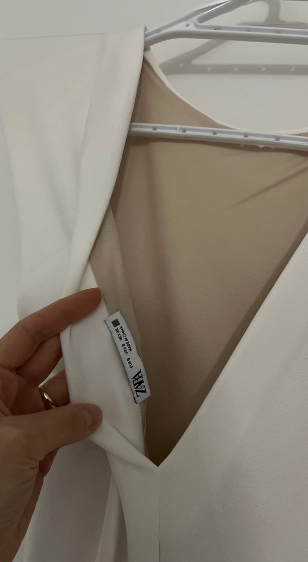 Beyaz Midi Drapeli Zara S beden elbise - Görsel 4