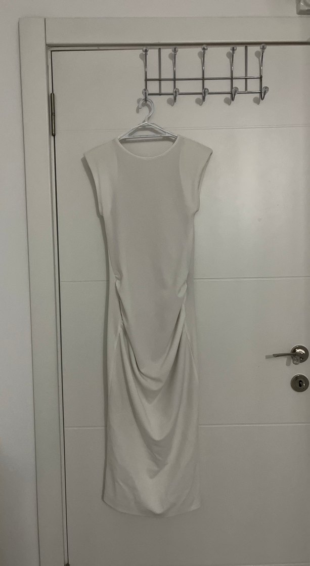 Beyaz Midi Drapeli Zara S beden elbise - Görsel 2