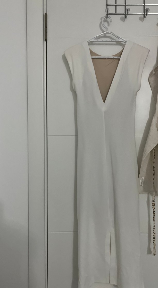 Beyaz Midi Drapeli Zara S beden elbise - Görsel 3