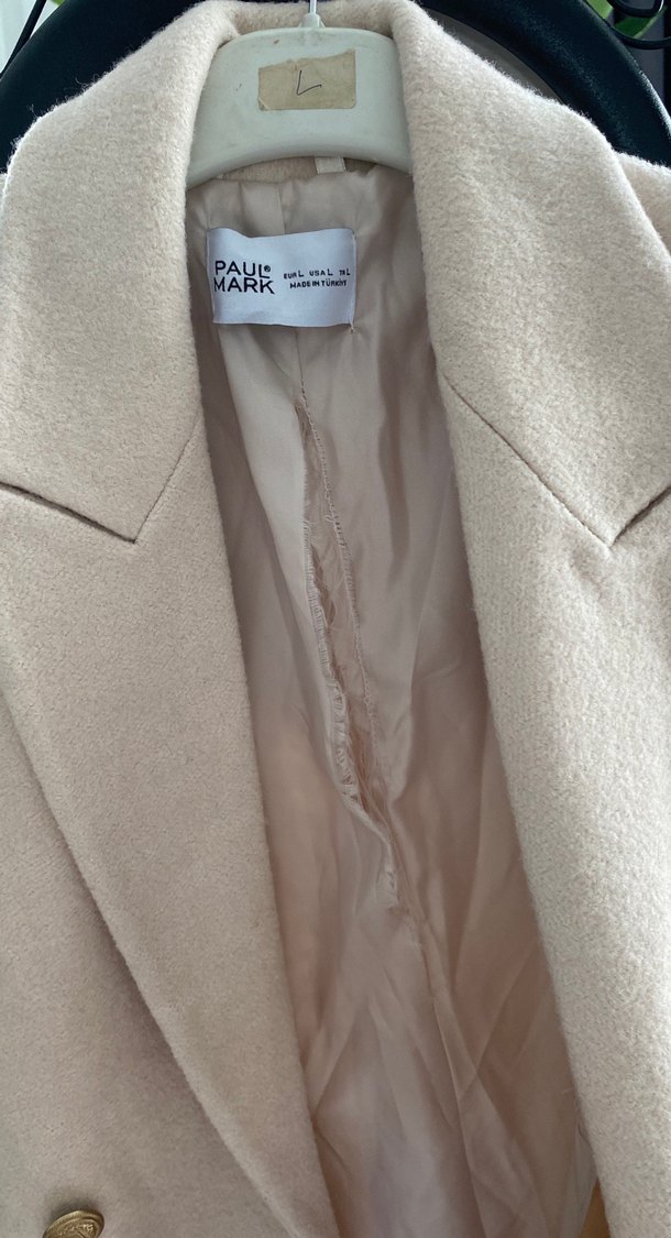 Bej Düğmeli Uzun Yün Kadın Kaban - Görsel 3