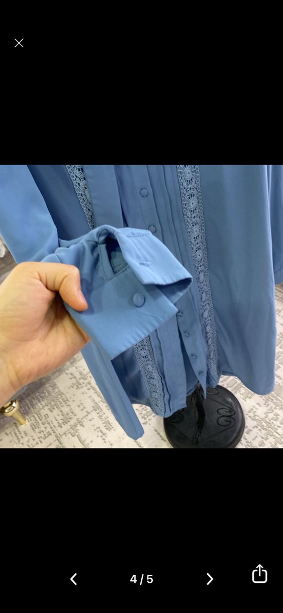 Uzun Kollu Mavi İşlemeli Bohem Tunik - Görsel 3