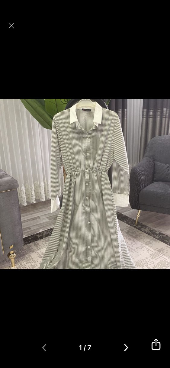 Uzun Kollu Gömlek Elbise ve Şal Seti - Görsel 2