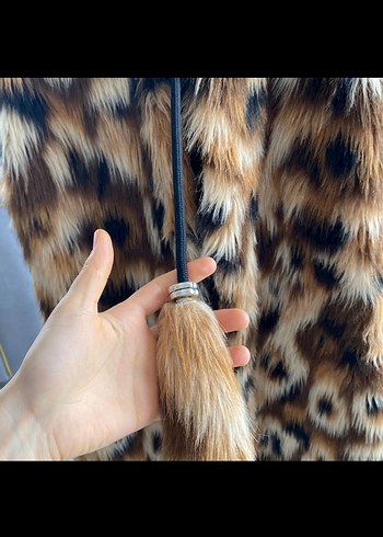 Kahverengi Leopar Desenli Uzun Peluş Yelek - Görsel 3