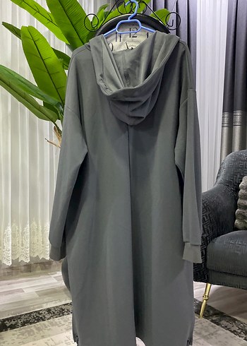 Gri Kapüşonlu Uzun Kadın tunik - Görsel 4