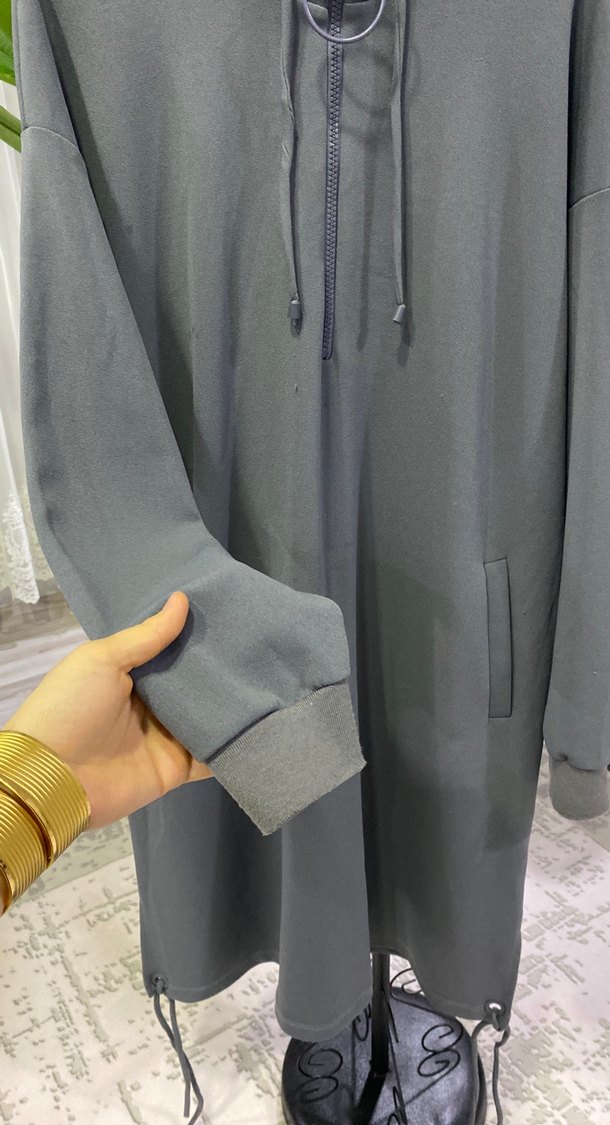 Gri Kapüşonlu Uzun Kadın tunik - Görsel 2