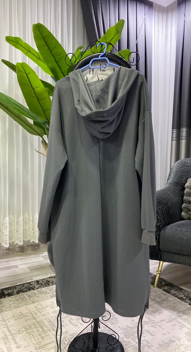 Gri Kapüşonlu Uzun Kadın tunik - Görsel 4
