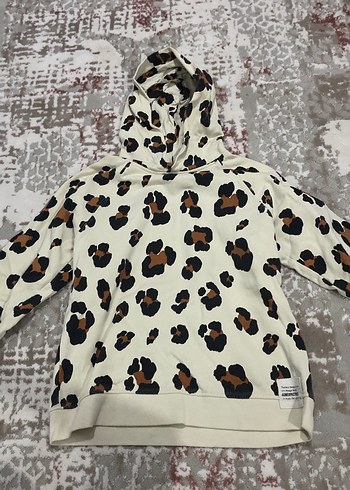 Kız Çocuk Leopar Desenli Kapüşonlu Sweatshirt