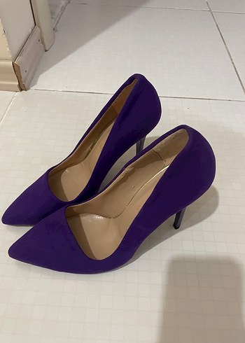 Mor Süet Stiletto Topuklu Kadın Ayakkabı