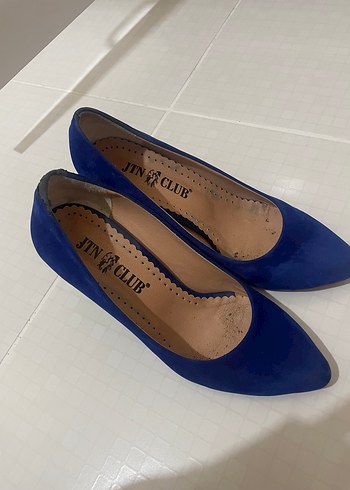 38 Beden Klasik Mavi Süet Stiletto Topuklu Ayakkabı