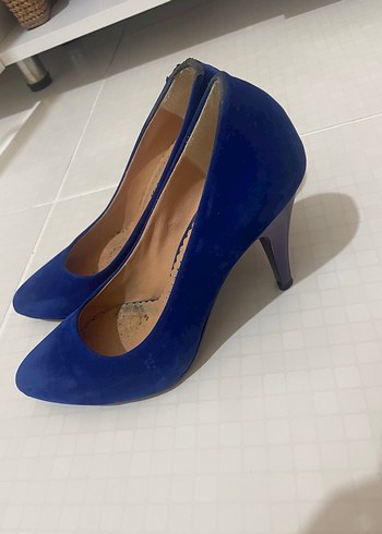 Klasik Mavi Süet Stiletto Topuklu Ayakkabı