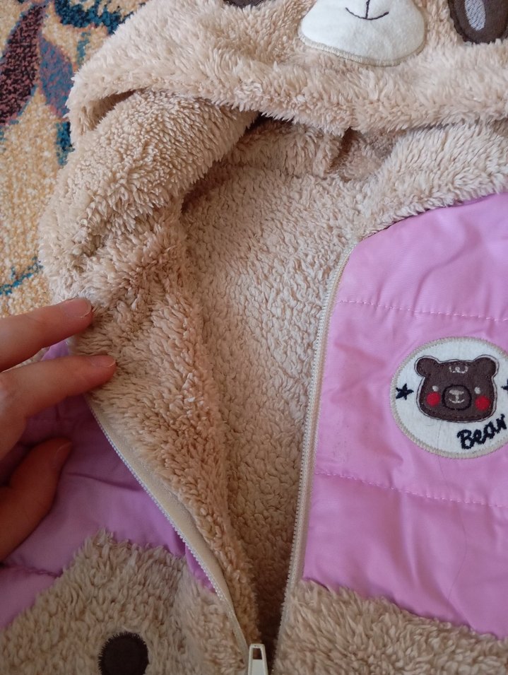 Kız Çocuk Pembe Kapüşonlu Peluş Yelek - Görsel 2