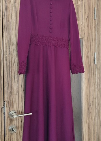 38 Beden Düğmeli Mor Vintage Kadın Uzun Elbise