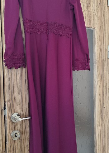 38 Beden mor Renk Düğmeli Mor Vintage Kadın Uzun Elbise