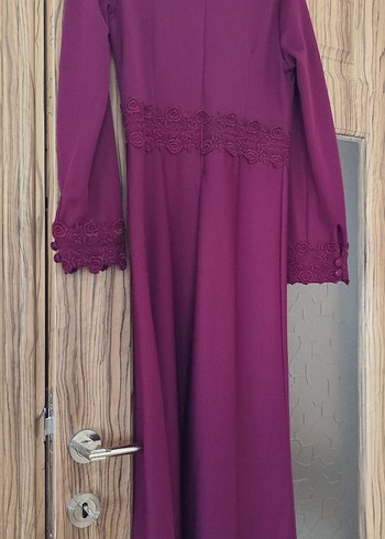 Diğer Düğmeli Mor Vintage Kadın Uzun Elbise