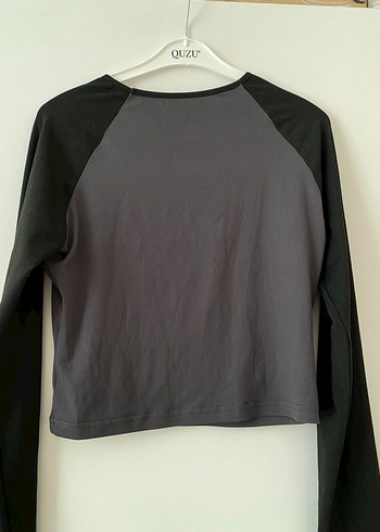Diğer Gri Uzun Kollu Dar Kesim Crop Top