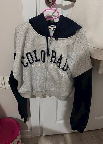 Kapüşonlu Gri Fermuarlı Sweatshirt