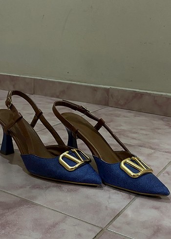 Klasik Mavi Denim Tokalı Topuklu Stiletto