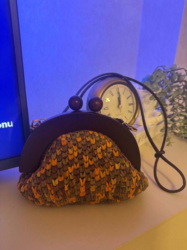 Örgü Detaylı Kahverengi Bohem Kadın Clutch Çanta - Görsel 2