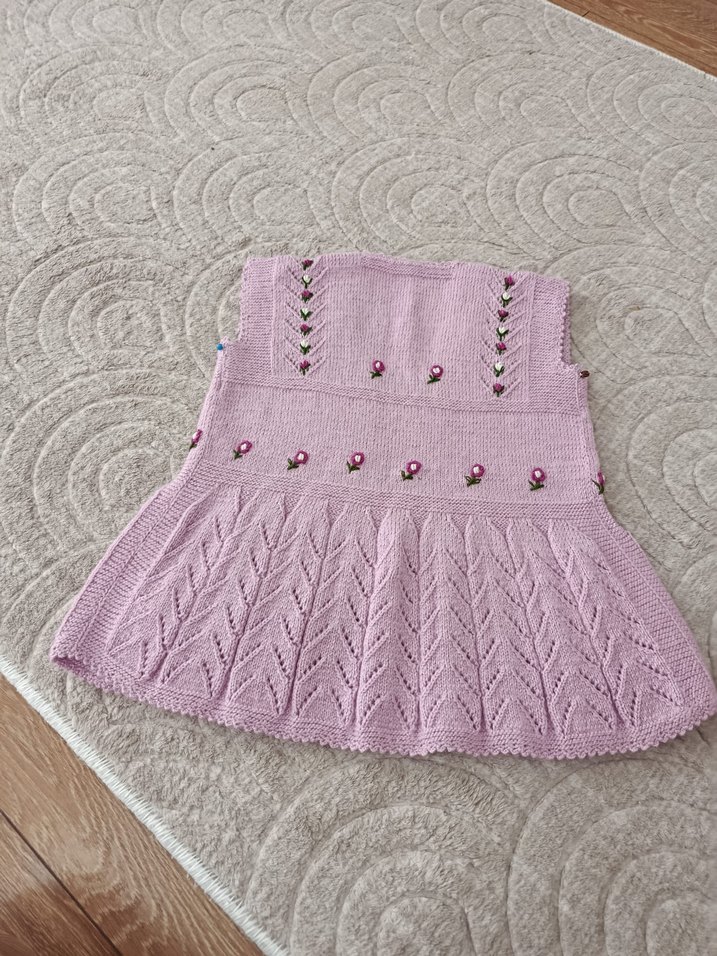 Nakışlı Pembe Kız Çocuk Örgü Yelek - Görsel 2