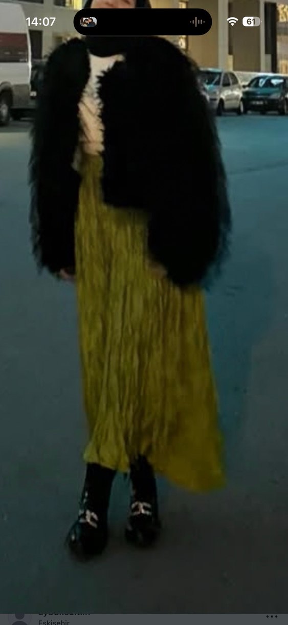 Kadın Yeşil Uzun Pilili Keten Etek - Görsel 4