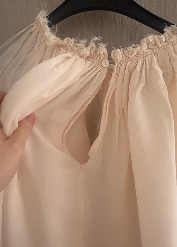 Bej Bohem Salaş Keten Bluz - Görsel 4